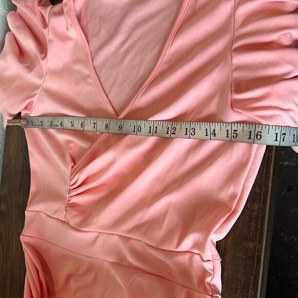 LYANER Warp V Neck Ruffle Short Sleeve A Line Swing Flared Cocktail Party Midi - Picture 7 of 10